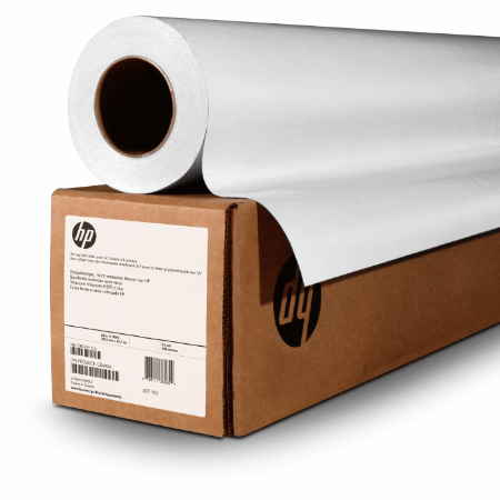 Roll of HP Everyday Satin Photo Paper 180gsm on a box