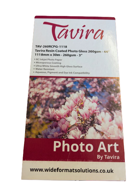 TAVIRA RESIN COATED PHOTO GLOSS PAPER - 260GSM - 1118MM X 30M - LABEL