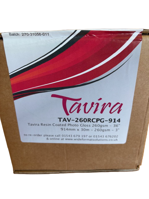 TAVIRA RESIN COATED PHOTO GLOSS PAPER - 260GSM - 914MM X 30M - LABEL